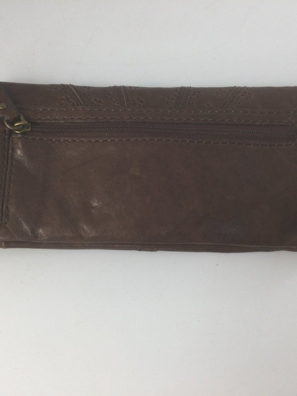 Fossil Genuine Leather Brown Wallet Zippers Pockets - Picture 2 of 5